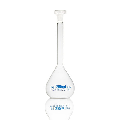Glass Volumetric Flask, w/ Stopper, Clear, 250mL, 2/unit