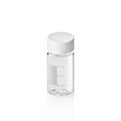 Screw Top, 22-400, Clear Scintillation Vials and White Caps, Closed, PTFE Silicone, Patch, 20mL, 100/unit