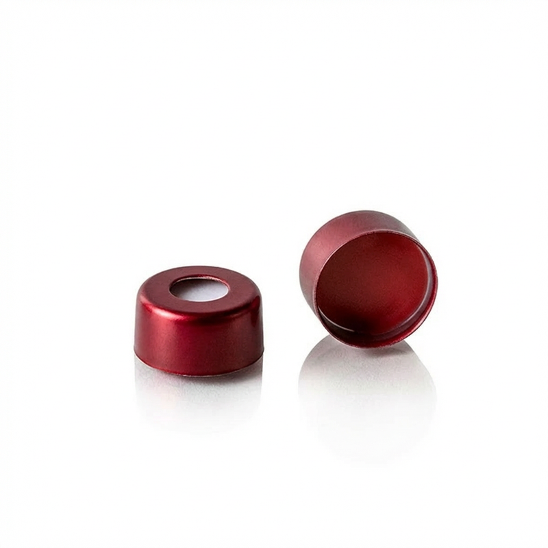Crimp Top, 11mm, Red Autosampler Caps, Pre-assembled, PTFE Silicone, 100/unit