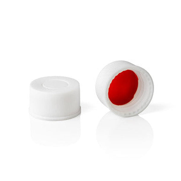 13-425 White Closed Autosampler Caps w/ PTFE/Silicone, 100/unit - Filtrous