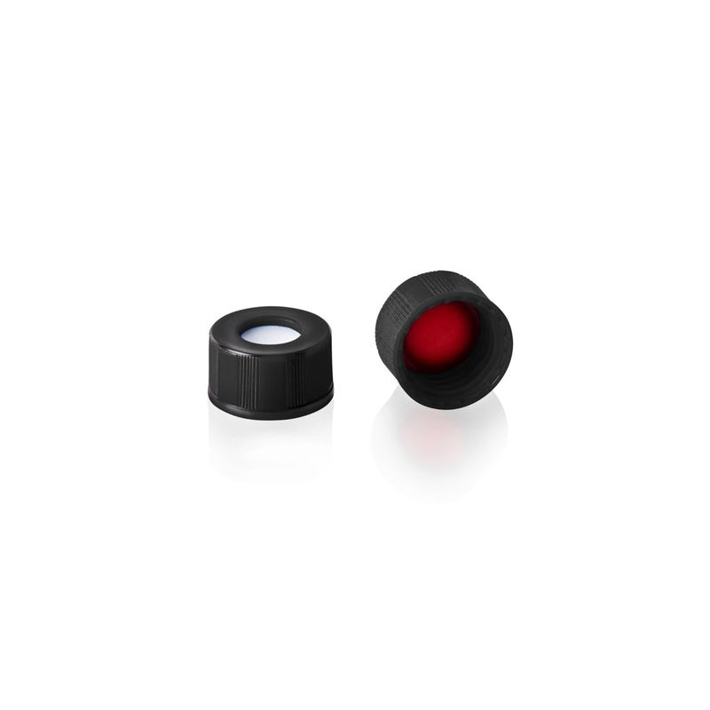 Screw Top, 8-425, Black Autosampler Caps, Pre-assembled, PTFE Silicone, 100/unit