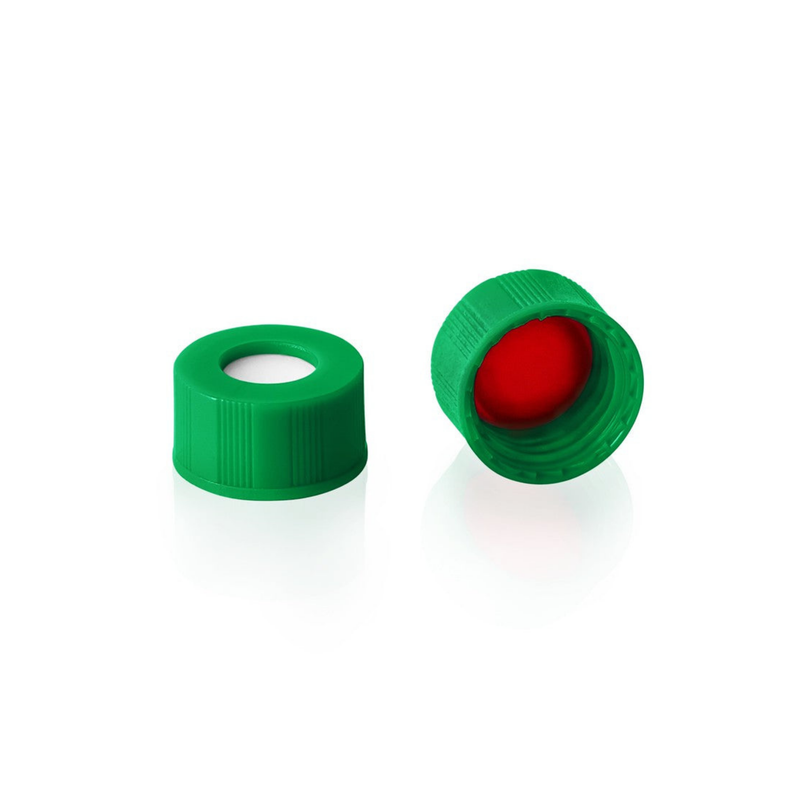 Screw Top, 9-425, Green Autosampler Caps, Pre-assembled, PTFE Silicone, 100/unit