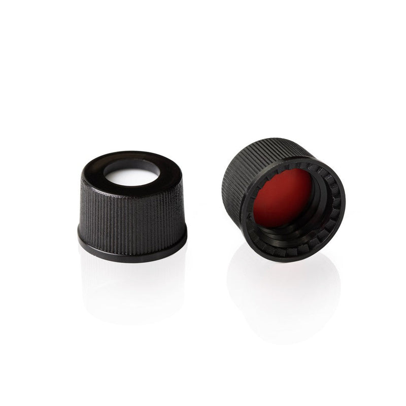 10-425 Black Wide-Mouth  Autosampler Caps w/ PTFE, 100/unit - Filtrous