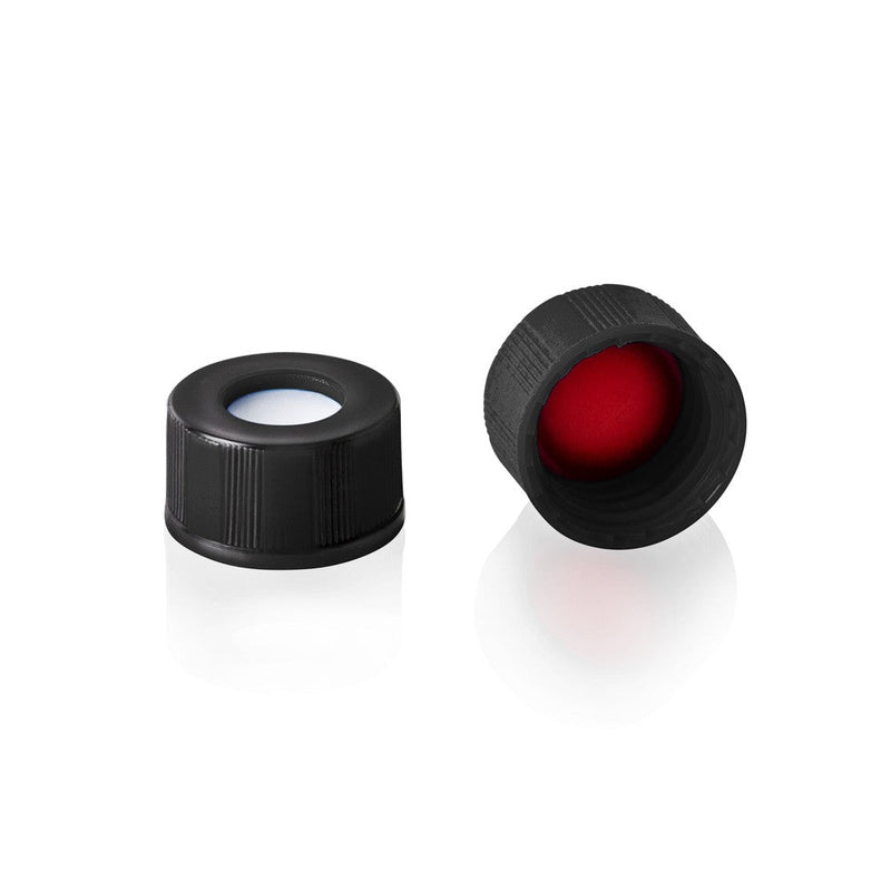 Screw Top, 13-425, Black Autosampler Caps, Pre-assembled, PTFE Silicone, 100/unit