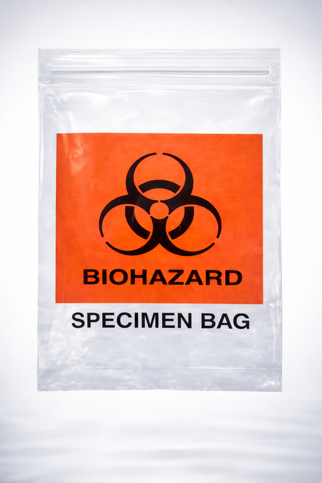 Clear Biohazard Bags w/ Resealable Ziplock, 100/unit