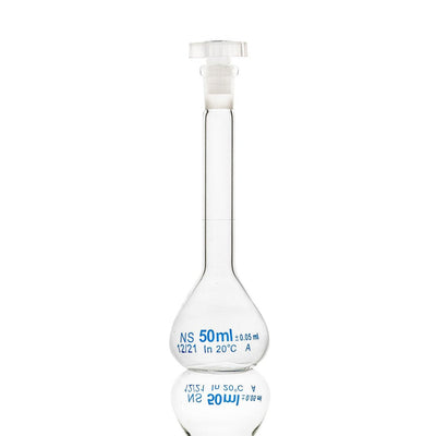 Glass Volumetric Flask, w/ Stopper, Clear, 50mL, 10/unit