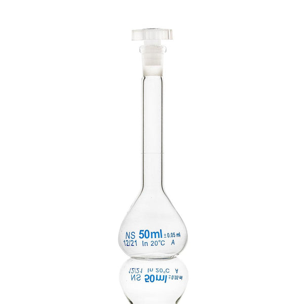 Glass Volumetric Flask, w/ Stopper, Clear, 50mL, 10/unit
