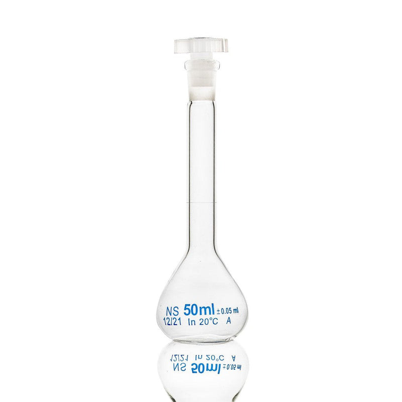 Glass Volumetric Flask, w/ Stopper, Clear, 50mL, 10/unit