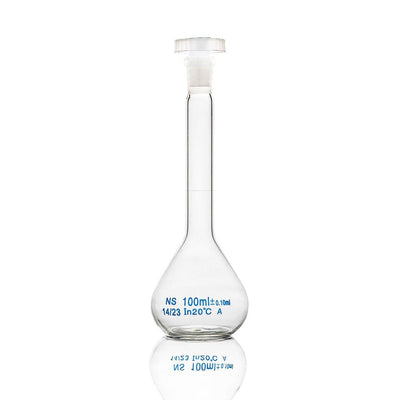 Glass Volumetric Flask, w/ Stopper, Clear, 100mL, 10/unit