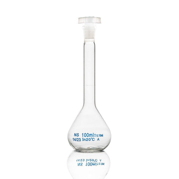 Glass Volumetric Flask, w/ Stopper, Clear, 100mL, 10/unit