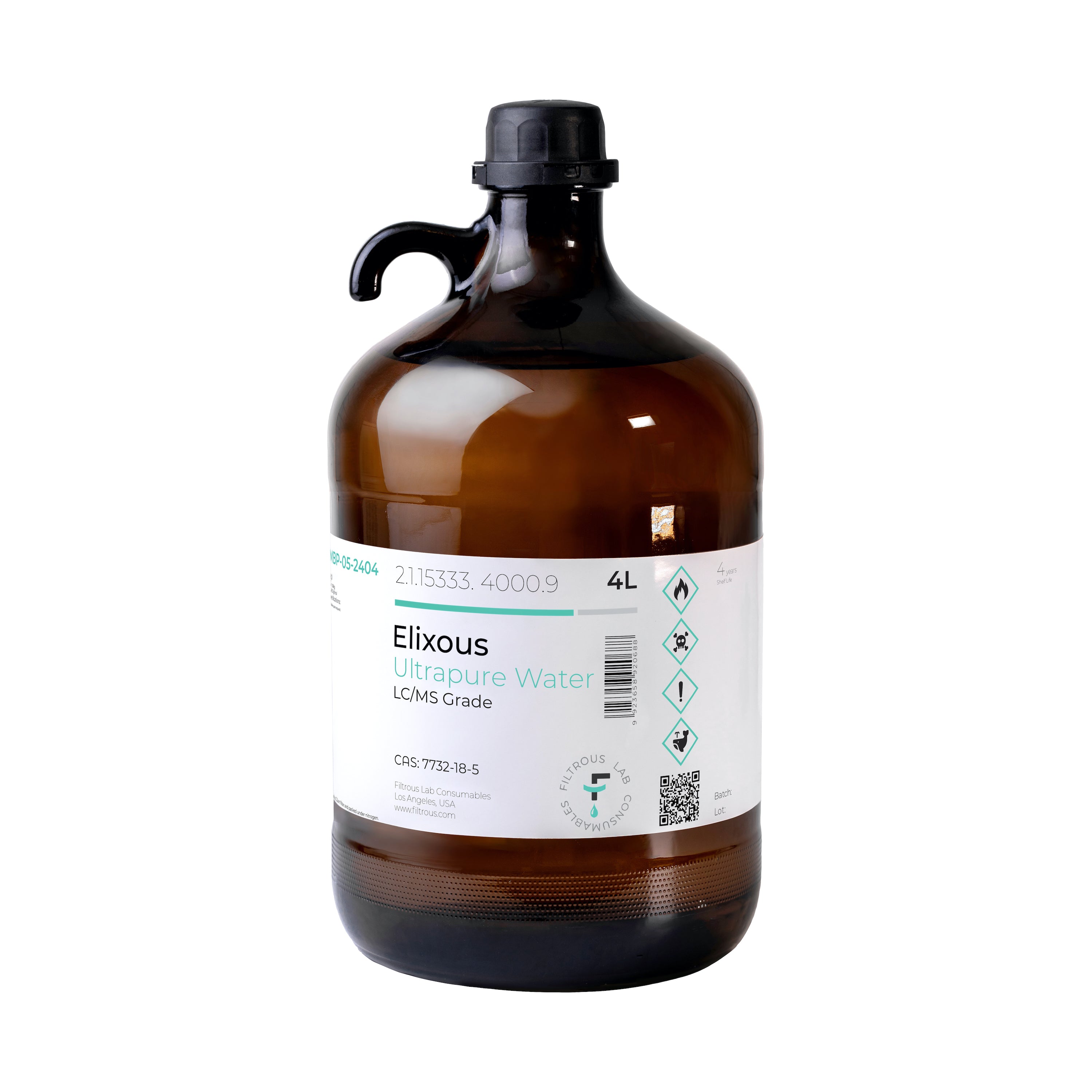 Elixous Ultrapure Water, LCMS Grade, 4 X 4L