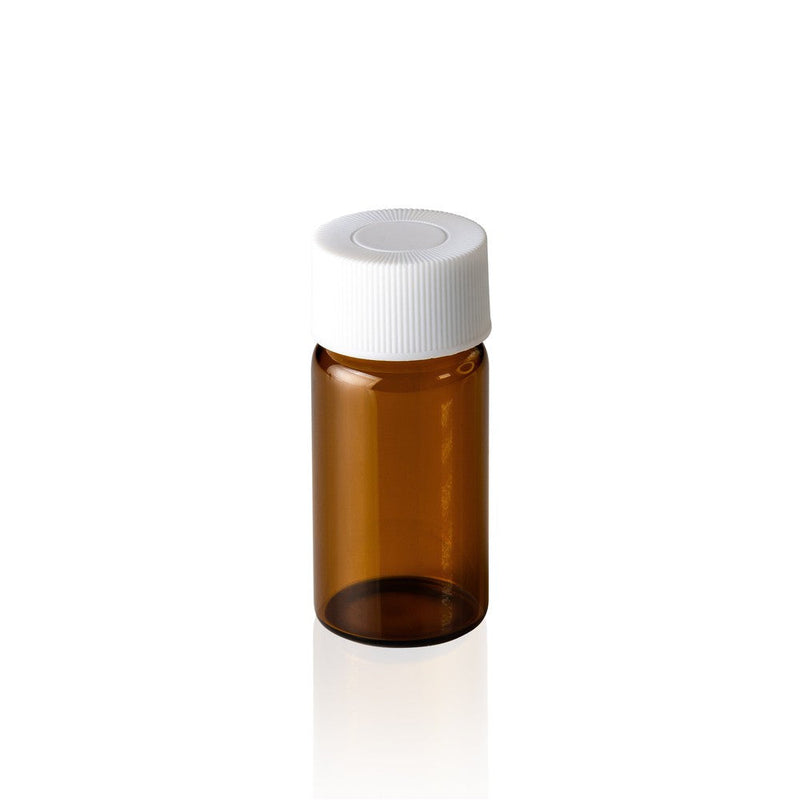 Screw Top, 24-400, Amber Scintillation Vials and White Caps, Pre-assembled, PTFE Silicone, No Patch, 20mL, 100/unit