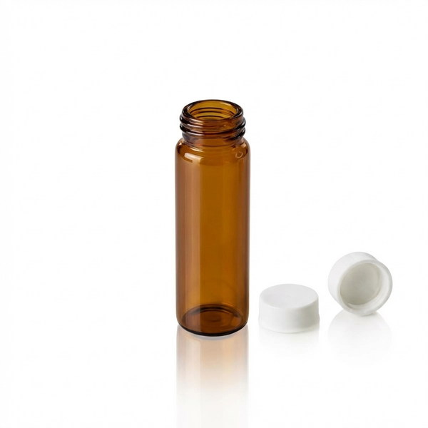 Screw Top, 15-425, Amber Autosampler Vials and White Caps, Closed, Polyethylene, No Patch, 8mL, 100/unit