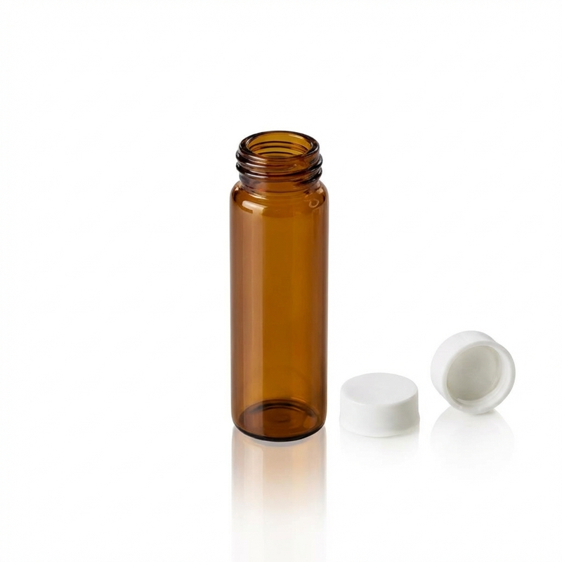 Screw Top, 15-425, Amber Autosampler Vials and White Caps, Closed, Polyethylene, No Patch, 8mL, 100/unit