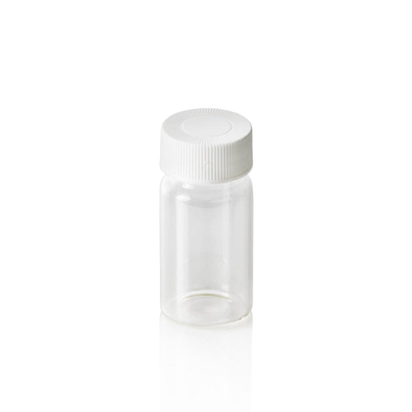Screw Top, 24-400, Clear Scintillation Vials and White Caps, Closed, PTFE Silicone, No Patch, 20mL, 100/unit