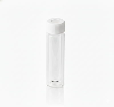 Screw Top, 24-400, Clear EPA VOA Vial and White Caps, Pre-assembled, PTFE Silicone, No Patch, 40mL, 100/unit