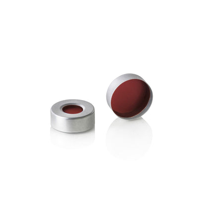 20mm Aluminum Headspace Crimp Caps w/ PTFE/Silicone, 350°C Temperature Resistance, 100/unit - Filtrous