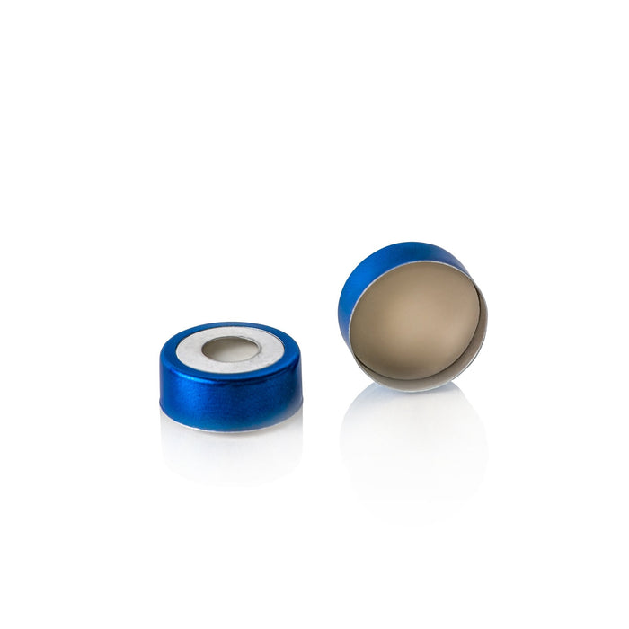20mm Blue Aluminum Headspace Crimp Caps w/ PTFE/Silicone, 100/unit