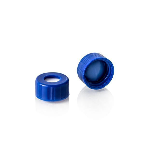 9-425 Blue Bonded Screw Top Autosampler Caps w/ PTFE/Silicone, 100/unit