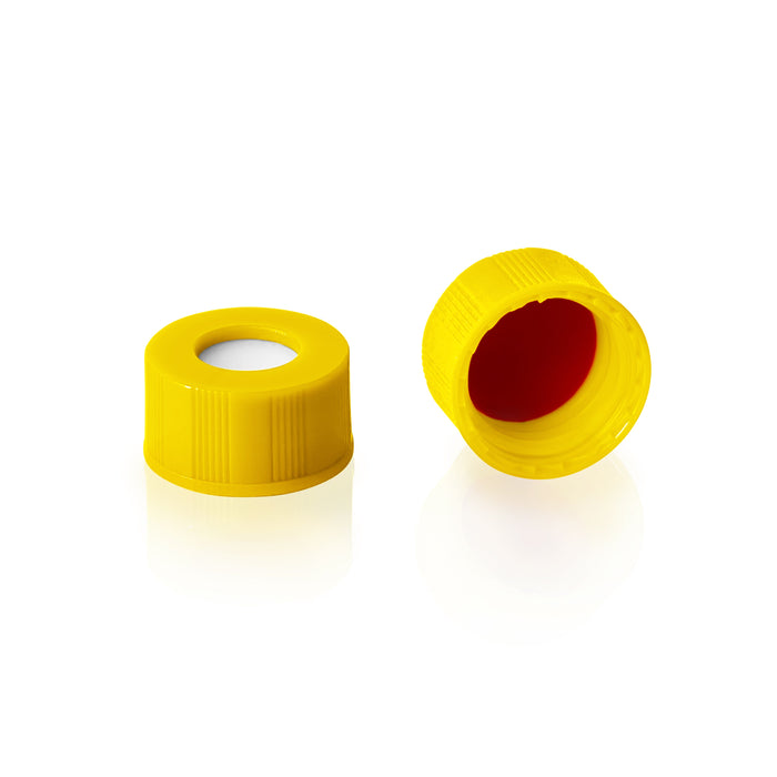 9-425 Yellow Screw Top Autosampler Caps w/ PTFE/Silicone, 100/unit
