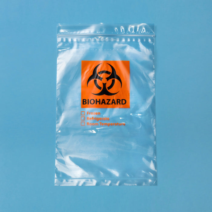 Biohazard Bags w/ Resealable Ziplock, Clear, 100/unit