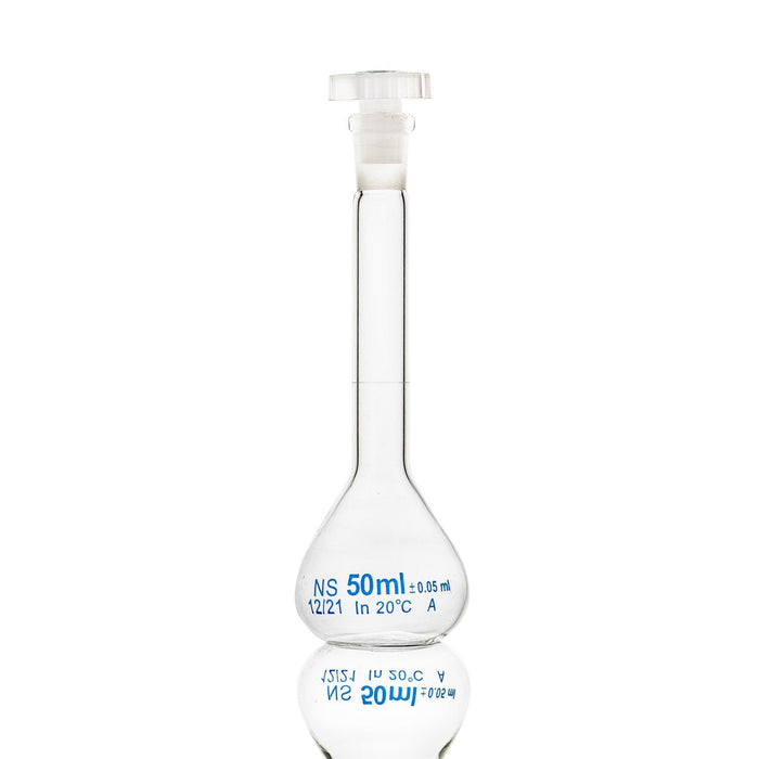 50mL Clear Volumetric Flask w/ Stopper, 10/unit