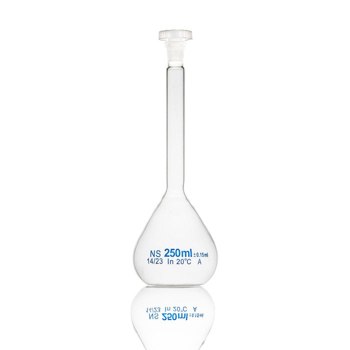 250mL Clear Volumetric Flask w/ Stopper, 2/unit