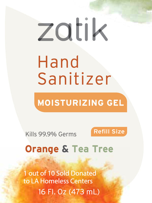 16oz (473mL) Zatik Organic Hand Sanitizer w/ Moisturizing Gel, Orange & Tea Tree, 1/unit