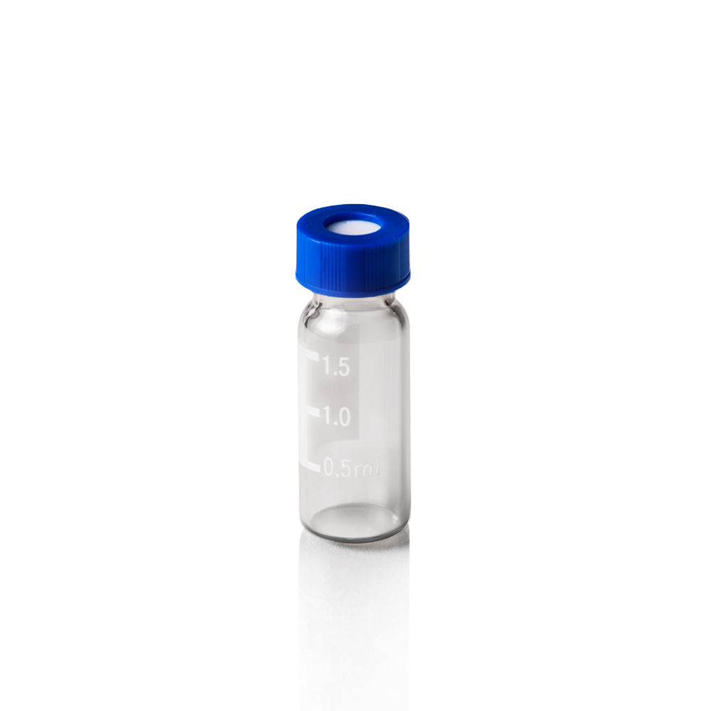 Screw Top, 9-425, Autosampler, Clear Vial, w/ Patch, 2.0 mL, Pre-Slit, PTFE Silicone, Blue Cap, image size:1000x1000