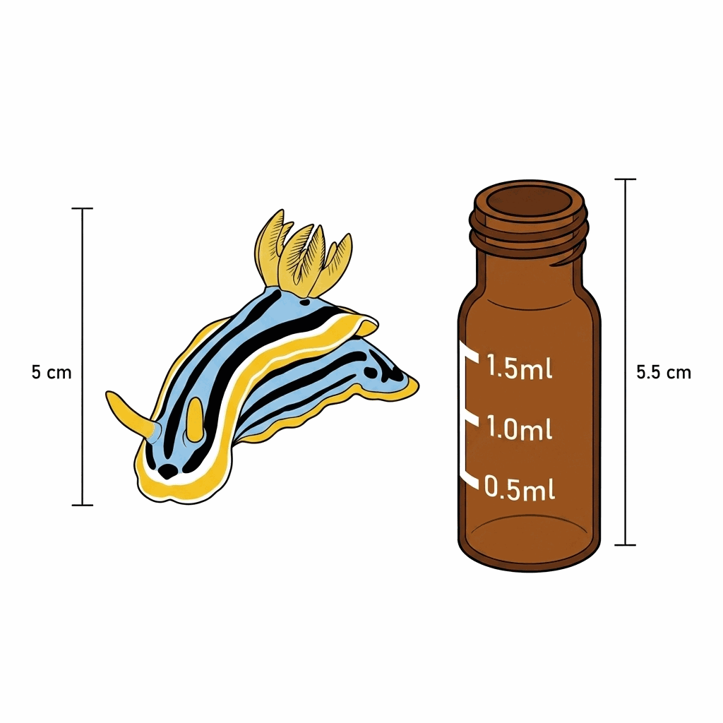 Chromodoris annae next to an autosampler vial