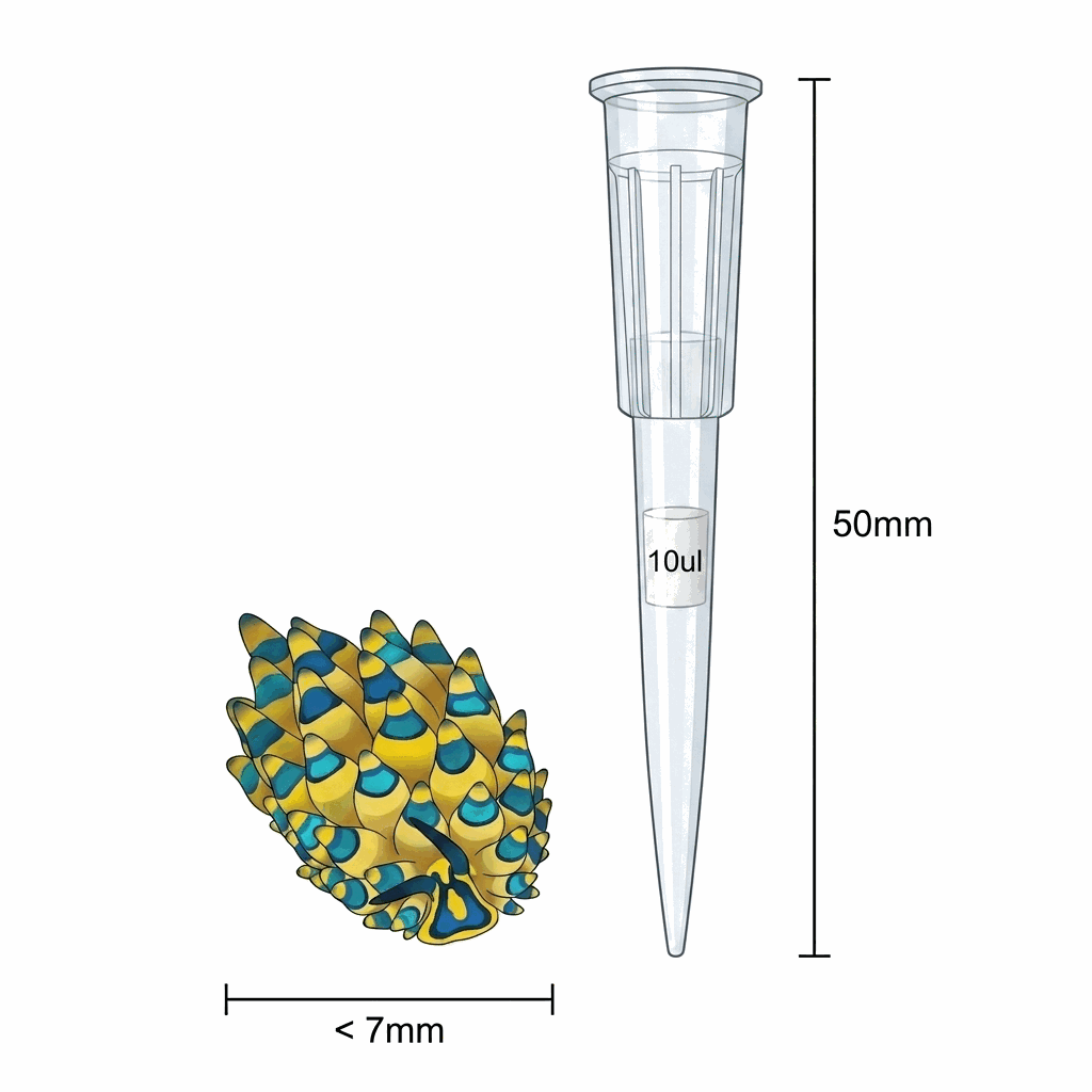 Stiliger ornatus next to a pipette tip